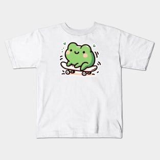 Green frog skateboarding Kids T-Shirt